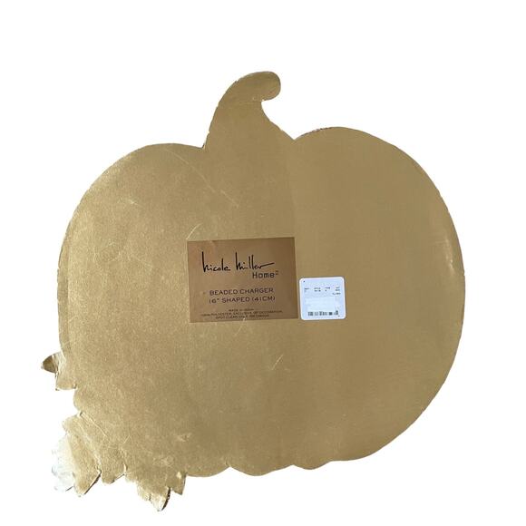 Nicole Miller Beaded PUMPKIN Placemat 15in Gold Silver Glam Fall Decor New - Picture 7 of 7